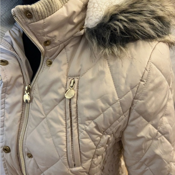 Copper Key Women's Quilted Puffer Jacket with Faux Fur Hood - Beige - Picture 9 of 14
